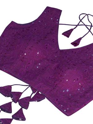 Purple  Embroidered Georgette Chikankari Saree Blouse 4