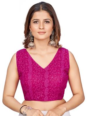 Pink  Embroidered Georgette Chikankari Saree Blouse 1
