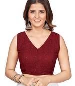 Maroon  Embroidered Georgette Chikankari Saree Blouse