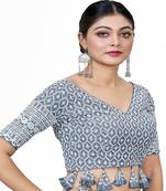 Grey  Embroidered Georgette Sequinced  Saree Blouse