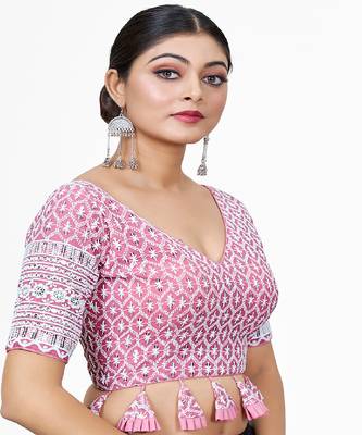 Light Pink  Embroidered Georgette Sequinced  Saree Blouse 1