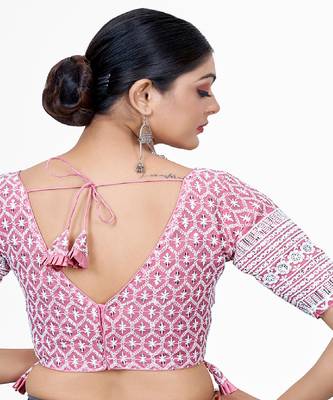 Light Pink  Embroidered Georgette Sequinced  Saree Blouse 2