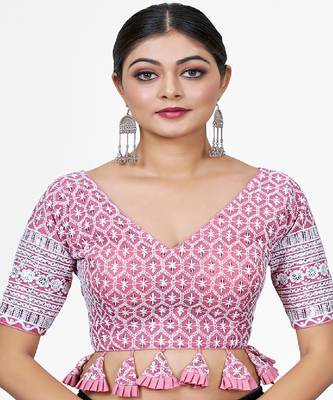 Light Pink  Embroidered Georgette Sequinced  Saree Blouse 3