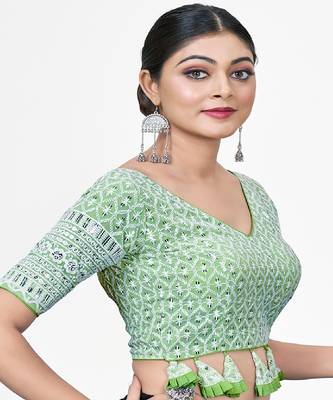 Light Green  Embroidered Georgette Sequinced  Saree Blouse 1