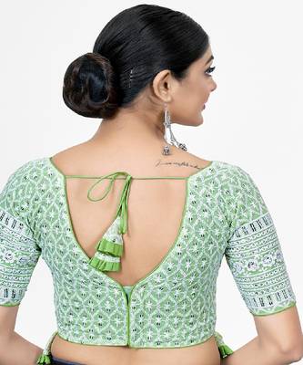 Light Green  Embroidered Georgette Sequinced  Saree Blouse 2