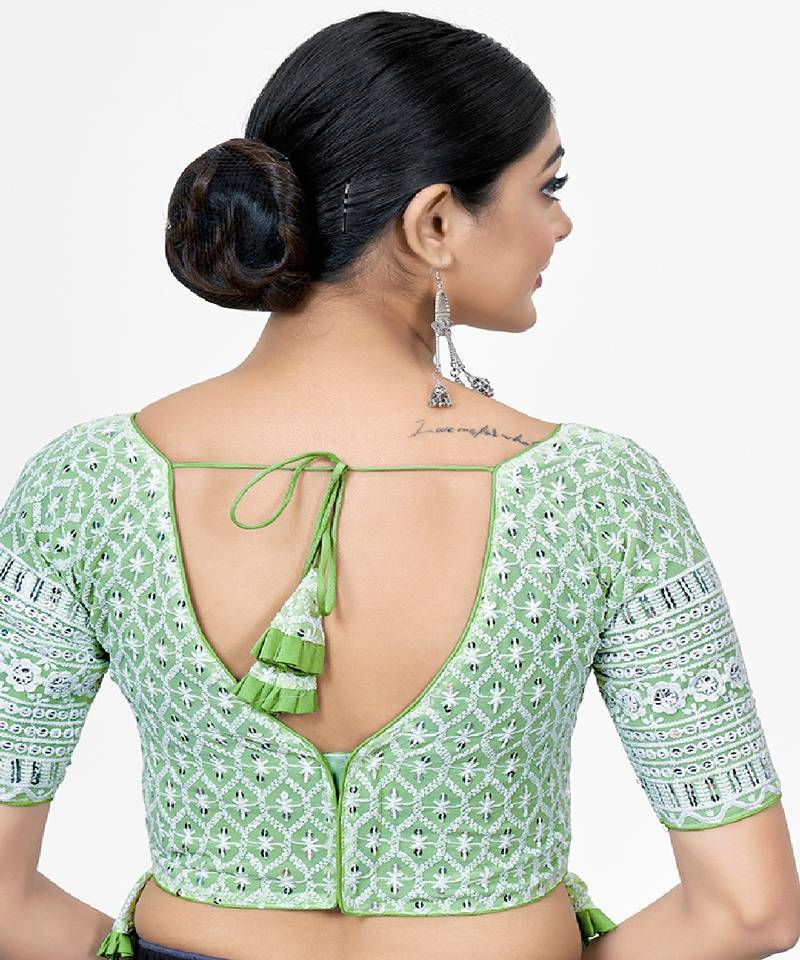 Light Green  Embroidered Georgette Sequinced  Saree Blouse