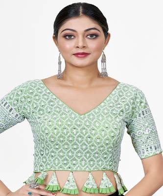 Light Green  Embroidered Georgette Sequinced  Saree Blouse 3