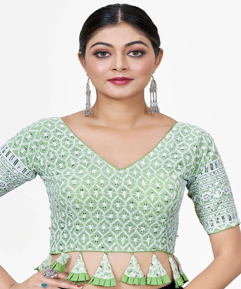 Light Green  Embroidered Georgette Sequinced  Saree Blouse