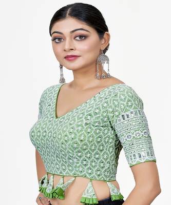 Light Green  Embroidered Georgette Sequinced  Saree Blouse 4