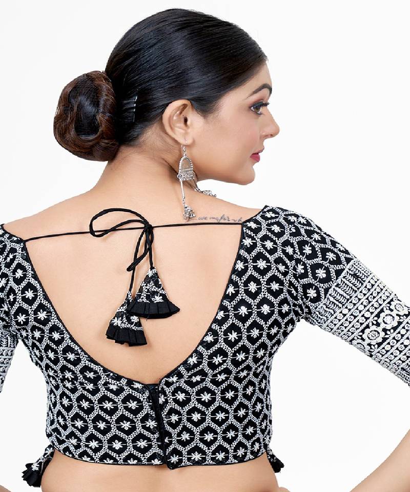 Black  Embroidered Georgette Sequinced  Saree Blouse
