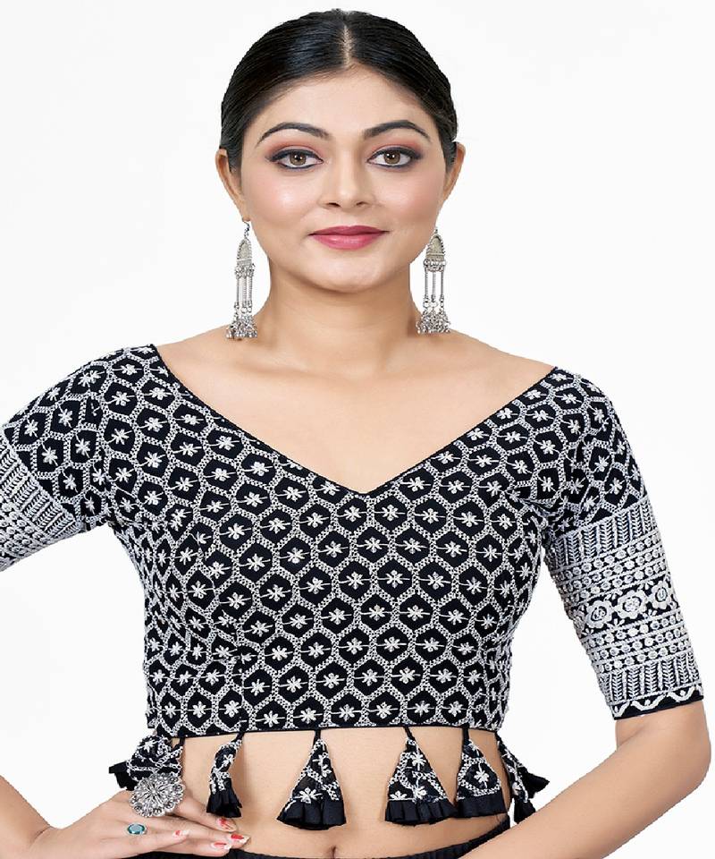 Black  Embroidered Georgette Sequinced  Saree Blouse