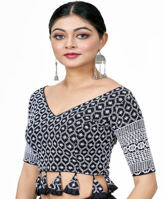 Black  Embroidered Georgette Sequinced  Saree Blouse 4