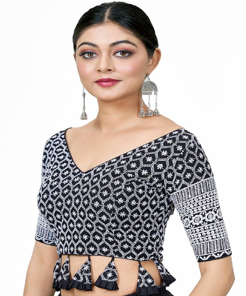 Black  Embroidered Georgette Sequinced  Saree Blouse