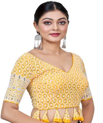 Yellow  Embroidered Georgette Sequinced  Saree Blouse 1