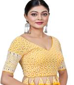 Yellow  Embroidered Georgette Sequinced  Saree Blouse
