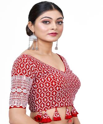 Red  Embroidered Georgette Sequinced  Saree Blouse 1