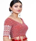 Red  Embroidered Georgette Sequinced  Saree Blouse