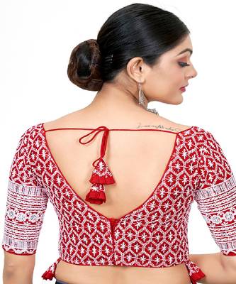 Red  Embroidered Georgette Sequinced  Saree Blouse 2