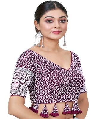 Purple  Embroidered Georgette Sequinced  Saree Blouse 1