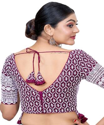 Purple  Embroidered Georgette Sequinced  Saree Blouse 2