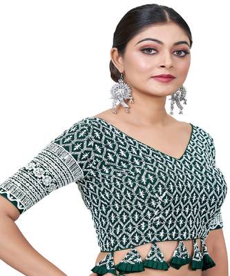 Green  Embroidered Georgette Sequinced  Saree Blouse 1