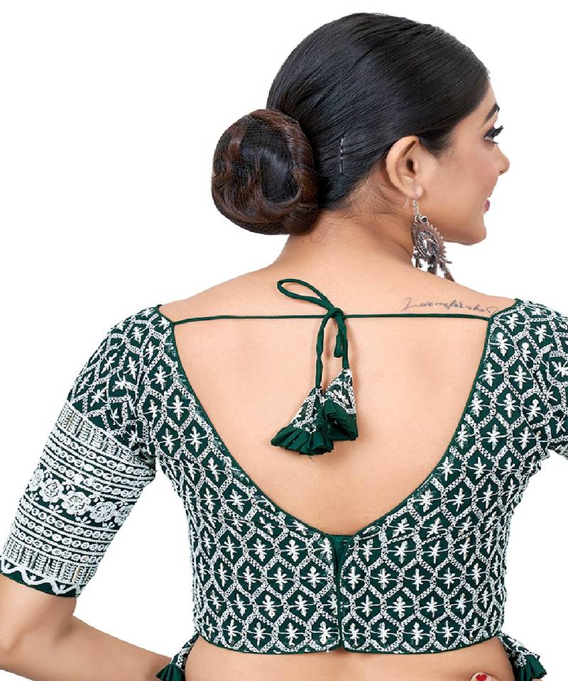 Green  Embroidered Georgette Sequinced  Saree Blouse