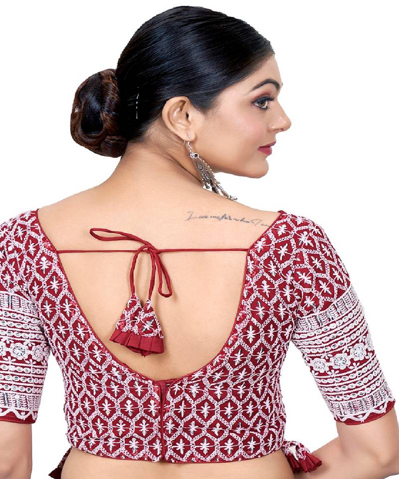 Maroon  Embroidered Georgette Sequinced  Saree Blouse