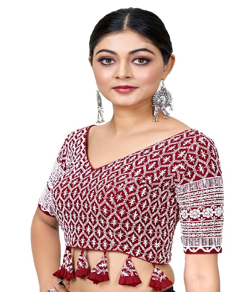 Maroon  Embroidered Georgette Sequinced  Saree Blouse