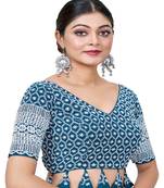 Teal Blue  Embroidered Georgette Sequinced  Saree Blouse