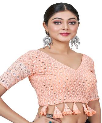 Peach  Embroidered Georgette Sequinced  Saree Blouse 1
