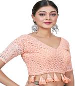 Peach  Embroidered Georgette Sequinced  Saree Blouse