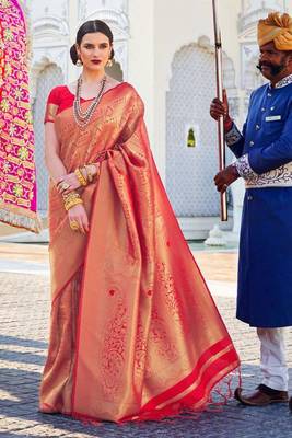Red Kumbhi Color kanjivaram silk blend Saree With Zari Weaving Work 1