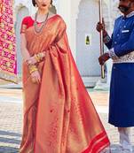 Red Kumbhi Color kanjivaram silk blend Saree With Zari Weaving Work