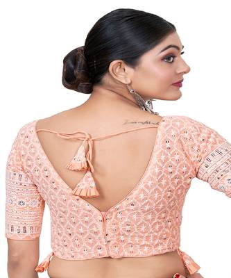 Peach  Embroidered Georgette Sequinced  Saree Blouse 2