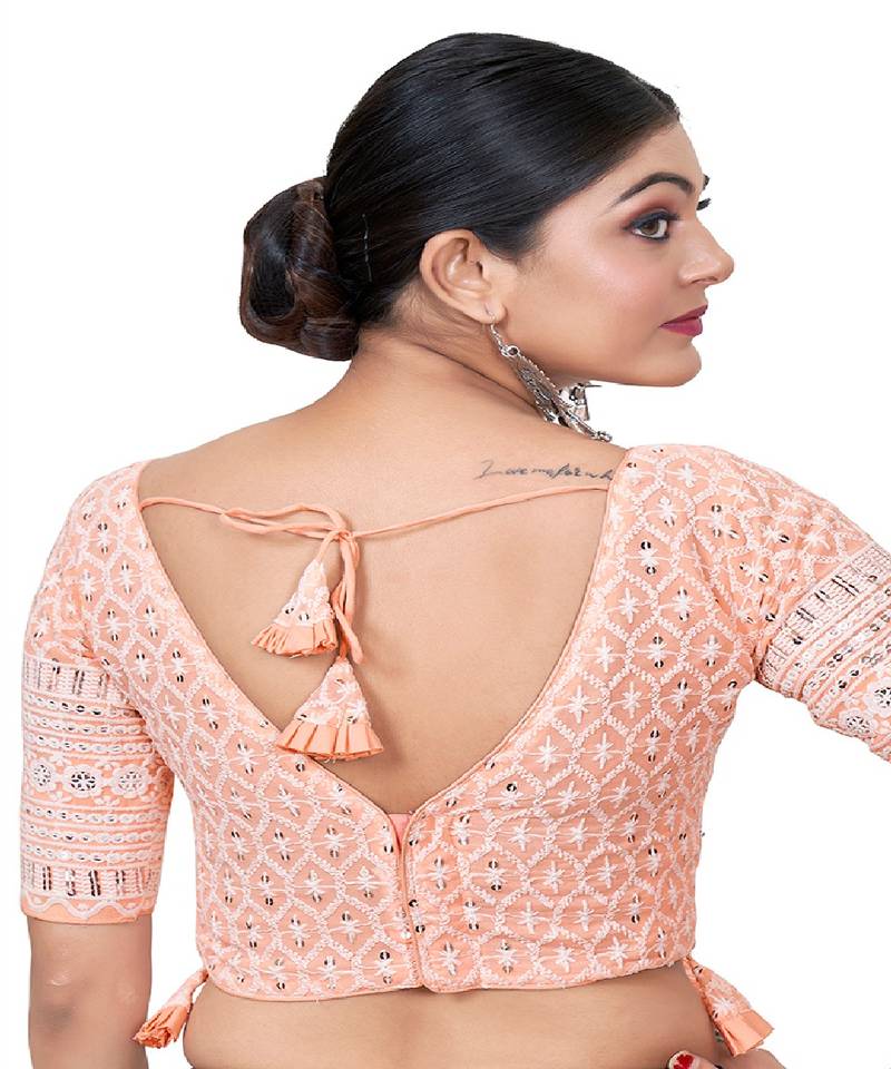 Peach  Embroidered Georgette Sequinced  Saree Blouse