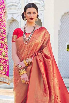 Red Kumbhi Color kanjivaram silk blend Saree With Zari Weaving Work 2