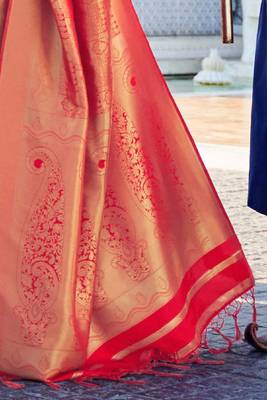 Red Kumbhi Color kanjivaram silk blend Saree With Zari Weaving Work 3