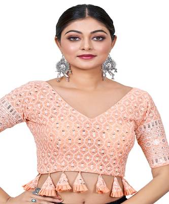 Peach  Embroidered Georgette Sequinced  Saree Blouse 3