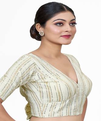 White  Embroidered Georgette Sequinced  Saree Blouse 1