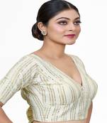 White  Embroidered Georgette Sequinced  Saree Blouse