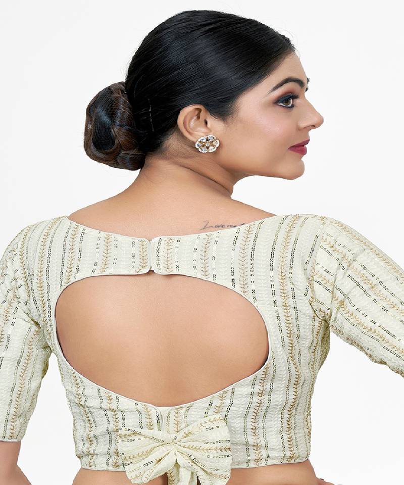 White  Embroidered Georgette Sequinced  Saree Blouse