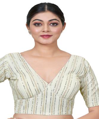 White  Embroidered Georgette Sequinced  Saree Blouse 3
