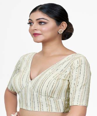 White  Embroidered Georgette Sequinced  Saree Blouse 4