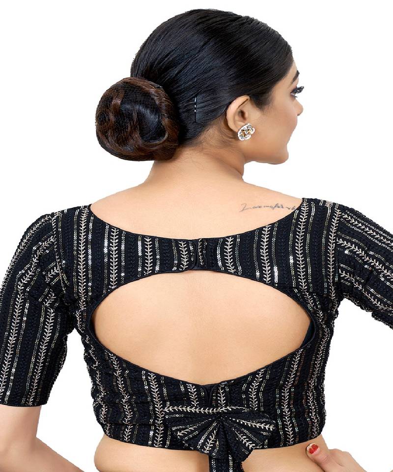 Black  Embroidered Georgette Sequinced  Saree Blouse