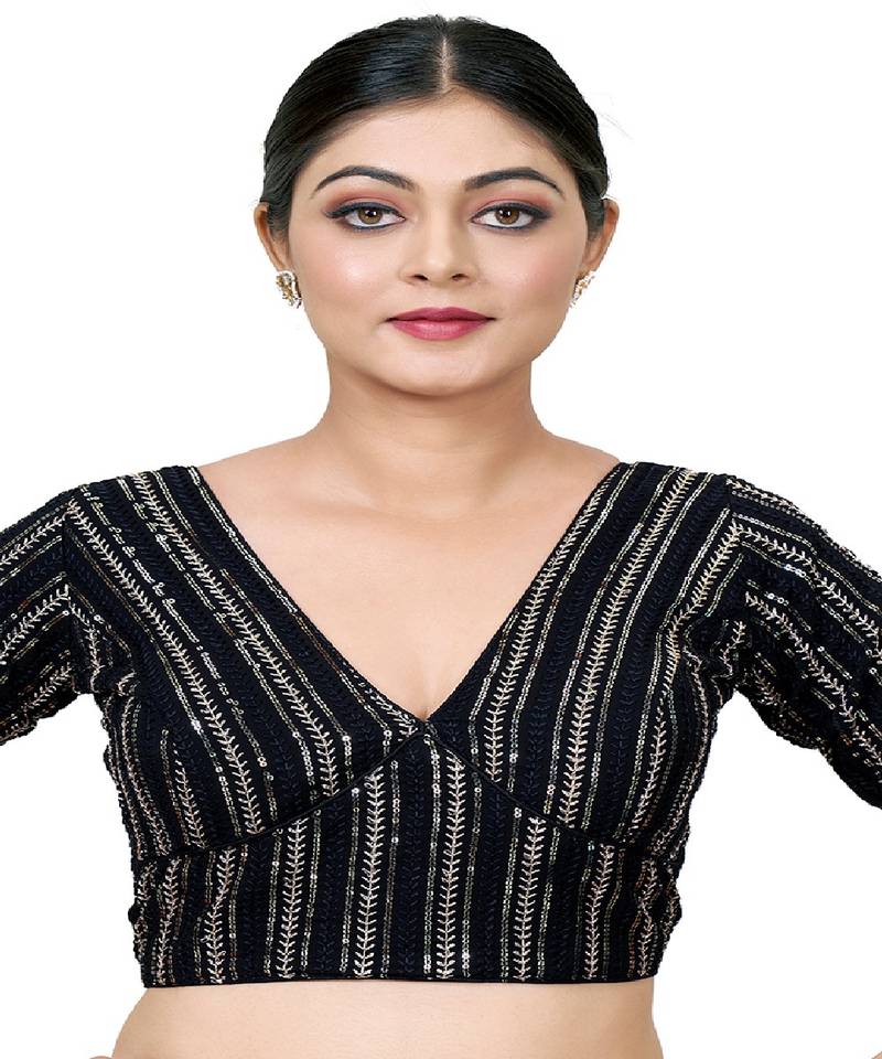 Black  Embroidered Georgette Sequinced  Saree Blouse