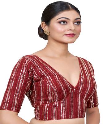 Maroon  Embroidered Georgette Sequinced  Saree Blouse 1