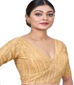 Beige  Embroidered Georgette Sequinced  Saree Blouse