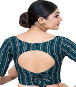 Teal Blue Embroidered Georgette Sequinced  Saree Blouse