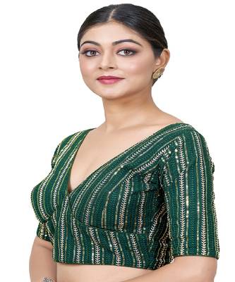 Green Embroidered Georgette Sequinced  Saree Blouse 1