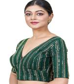 Green Embroidered Georgette Sequinced  Saree Blouse